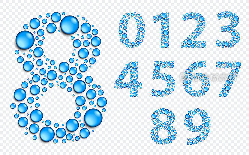 Water Drop Style Numbers Set. Vector Illustration numbers from 0 to 9